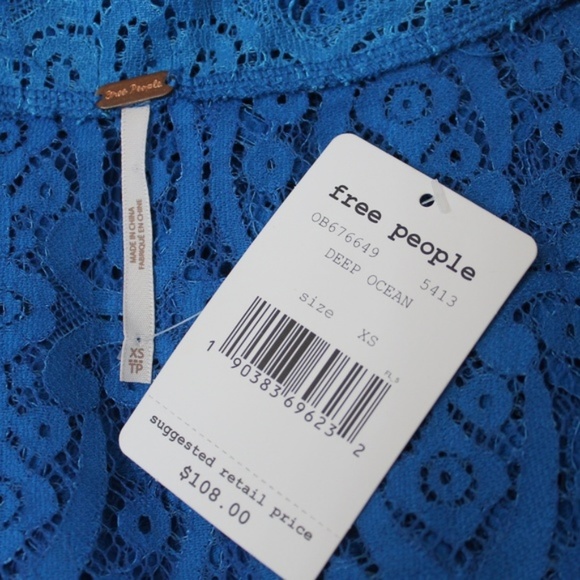 Free People Ocean Blue Heart in Two Layered Lace Mini Cami Dress XS - Picture 8 of 8